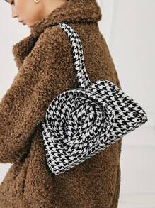 SHECARRY Geantă de umăr elegantă cu imprimeu Houndstooth pentru femei, potrivită pentru naveta și călătoriile zilnice