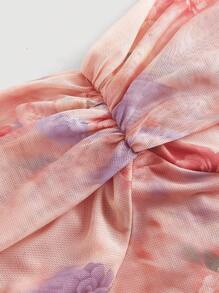 SHEIN MOD Plus Size Abstract Floral Print Strapless Crop Top And Skirt 2Pcs Set - Multicolor - View 3