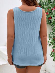 SHEIN VCAY Plus Size Summer Casual Solid Color Front Button Tank Top - Baby Blue - View 2