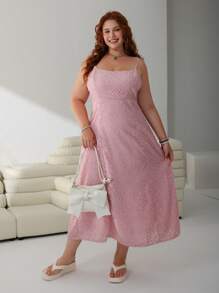 SHEIN EZwear 大码粉色3D效果休闲连衣裙 - 粉色 - 查看 3