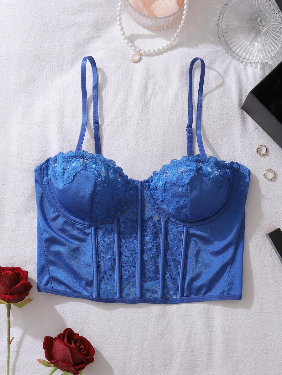 حفل أعزاب طقم مكون من توب قصير وصدرية عاريه بلون وردي - أزرق غامق - مشاهدة 1