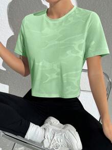 SHEIN Sports 网眼拼布休闲舒适运动 T 恤，时尚夏季健身服女士健身衫 - 薄荷綠 - 查看 3