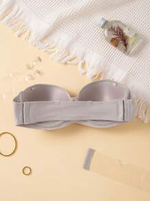 1 pieza Sujetador bandeau de mujer con decoración de lazo y marco de alambre, un solo color