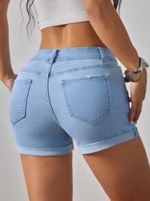 SHEIN Tall Low Waist Ripped Fray Hem Washed Denim Shorts