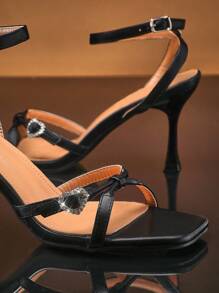 SHUZIA Ladies Stiletto Heeled Sandals With Ankle Strap - Black - View 6