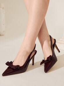 CUCCOO CHICEST 女士经典尖头细高跟鞋，优雅浪漫的蝴蝶结设计，酒红色和巧克力棕色可选，适合约会、下午茶、通勤、正式场合