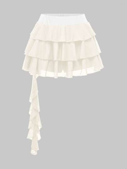 Grunge Punk Y2K Harajuku Style Solid Color Multi-Layer Asymmetrical Hem Women's Mini Skirt