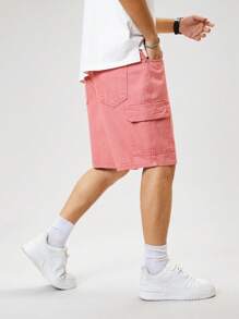 Chillumni Quần short denim giản dị màu trơn có túi rách dành cho nam phù hợp cho mùa hè - Hồng - Xem 3