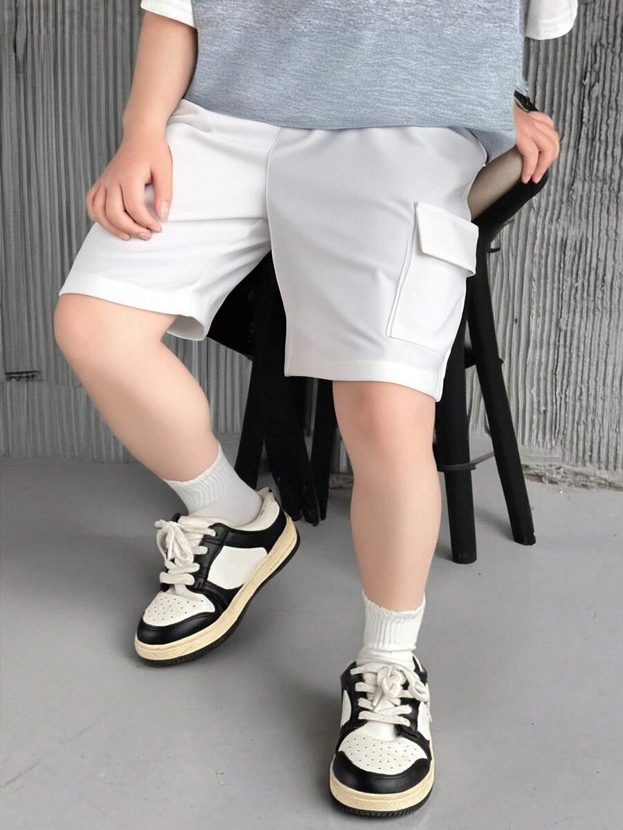 SHEIN 1 件年轻男孩休闲时尚帅气百搭舒适宽松工装短裤,适合春夏季,适合日常穿着、运动、郊游、学校、聚会、节日、表演、拍照 - 白色 - 查看 1