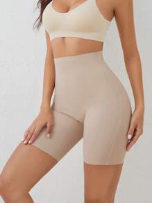 SHEIN Women's High Waist Solid Color Elastic Shaping Shorts, Panty Suitable For Everyday Wear - Mocha Brown - View 5