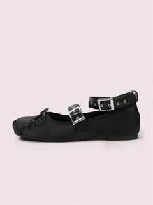 CUCCOO DOLLMOD Women's Black Ribbon Bow Slip-On Flat Shoes - Black - View 6