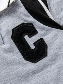 男婴休闲简约 Polo 领刺绣字母短袖连体衣 - 灰色 - 查看 5