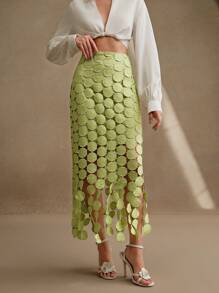 Anewsta 优雅、假日、节日、派对激光切割多圈双层裙子长裙 - 綠色 - 查看 5