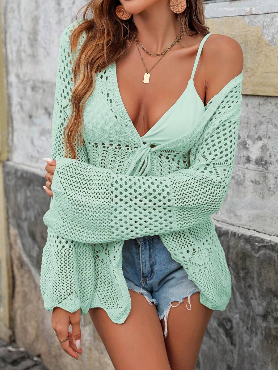 Breezaya 2024 New Women's Solid Color Cardigan, Long Sleeve, Fashion For Spring And Autumn - Mint Green - View 1