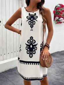 Breezaya Women's Sleeveless Printed Casual Summer Dress Vacation Beach Outfit - White - View 3