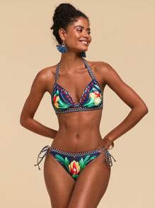 Travachic Bộ đồ bơi bikini hở lưng họa tiết hoa gợi cảm cho nữ - Nhiều màu - Xem 4