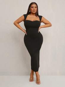 SHEIN SXY Robe midi moulante avec dos nu et décolleté en V élégante et sexy pour femmes grandes tailles. Convient pour la saison des mariages, les carnavals romantiques, les vacances, les déplacements, la remise des diplômes, les rendez-vous, la Saint-Valentin, la croisière, les enterrements de vie de jeune fille, les soirées en club, décontractée, pour le shopping, la sortie, facile à assortir et affinante. Met en valeur la silhouette.