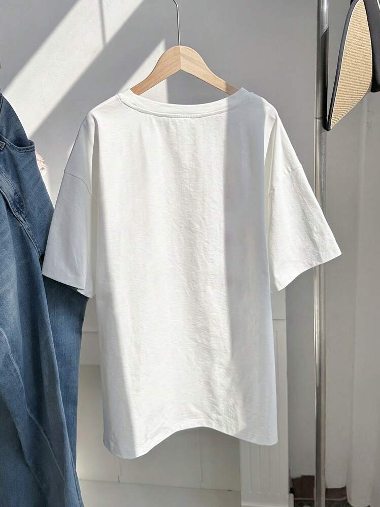 Comfortcana Plus Size Apple Print Casual Loose Crew Neck Short Sleeve T-Shirt - White - View 3