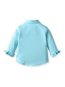 SHEIN Explorewe Young Boy's Casual Comfortable Solid Color Long Sleeve Shirt With Small Logo Decor,Casual Pants,Versatile For Autumn,School,Travel,Festivals,Spring - Green - View 2