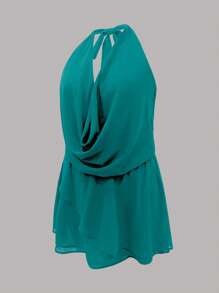 INAWLY 加大码纯色垂坠领无袖性感连衣裙