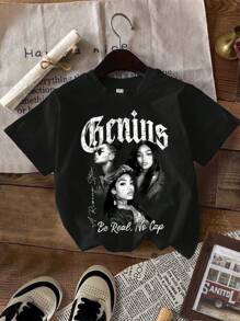 SHEIN 3pcs Tween Girls Casual Loose Retro Graphic T-Shirts In Black, White, Pink For Autumn, School, Campus, College - Multicolor - View 5