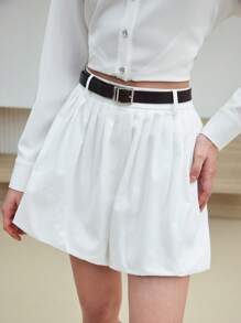 MOTF STUDIO 系腰带褶皱短裤 - 白色 - 查看 6