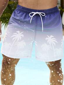Manfinity KASUA Herren Farbverlauf Palmenbaum Muster Kordelzug Taille Strand Shorts für den Sommer - Verschiedenfarbig - Übersicht 4