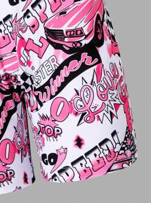 Tween Girls Cartoon All-Over Print Jumpsuit With Short Sleeve Cover-Up - Multicolor - View 5