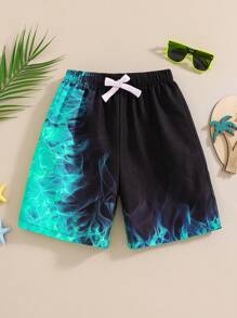 SHEIN 青少年男童休闲霓虹夜光效果泳裤，适合海滩、游泳、冲浪等运动 - 藍色 - 查看 2