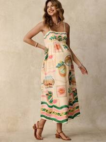 Boho Mama Abito casual senza maniche con stampa di piante tropicali, per donne in gravidanza, adatto per vacanze