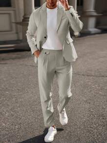 Calvornis Men's Gentleman Business Single Breasted Suit Jacket And Pants Set - Apricot - View 5