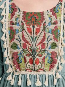 SHEIN Leap Crew Tween Girl Elegant & Gorgeous Splicing Round Neck A-Line Dress - Mint Green - View 6