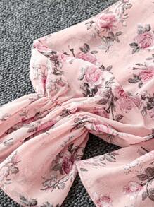 Seusyu Women's Digital Print Shirred Drawstring Waist Peplum Long Sleeve Blouse Fall Cloth For Women