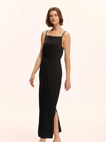 Chiquease Women Tweed Fabric Open-Back Cami Dress - Black - View 3