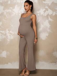 MaterniChic 优雅孕妇连体裤 - 卡其色 - 查看 3