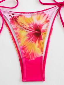 Swim Oasis 3 件套女士夏季海滩度假装，包括花卉印花比基尼、丁字裤和网眼束腰沙滩裙，波西米亚风格 - 彩色 - 查看 7