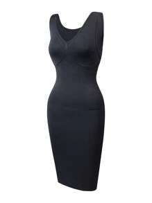 SHEIN Vestido tipo funda de talla grande de color liso y elástico que da forma, para el verano
