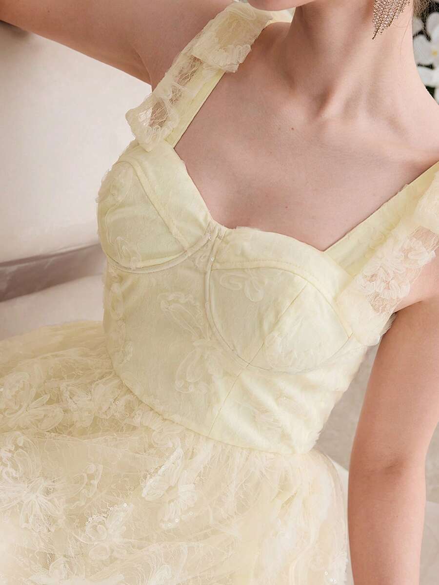 MOTF Soiréza CONTRAST MESH EMBROIDERY COCKTAIL DRESS - Yellow - View 2