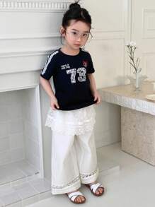 DAZY Young Girl Summer Casual 2 In 1 Lace Ruffle Hem Loose Harem Pants - White - View 7