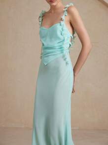 Femmeiva Chiffon Sheer Sleeveless Women Long Dress Elegant FashionableOld Money Style  For Summer Spring Fall Autumn - Blue - View 5