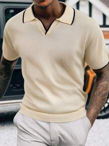 RueChic Polo en tricot uni décontracté pour homme