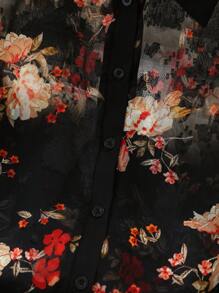 Rometta 女士翻领印花宽松休闲灯笼袖衬衫女式衬衫 - 黑色 - 查看 5