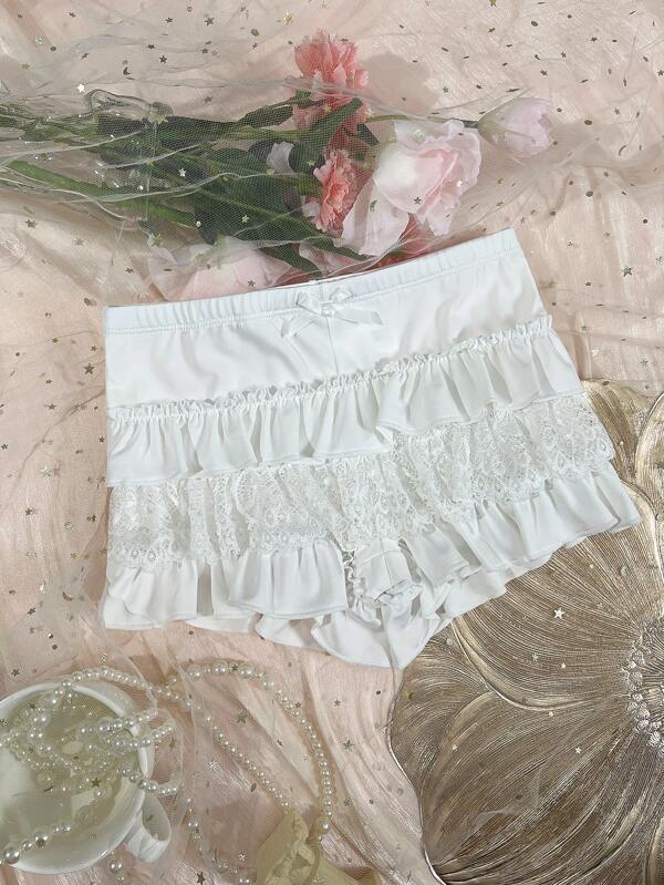 Kleine Mädchen Süße, niedliche Pumphose mit Rüschensaum, mehrlagige Pumphose mit Blumenmuster, weiße Spitzen-Unterhose Slips Bloomers