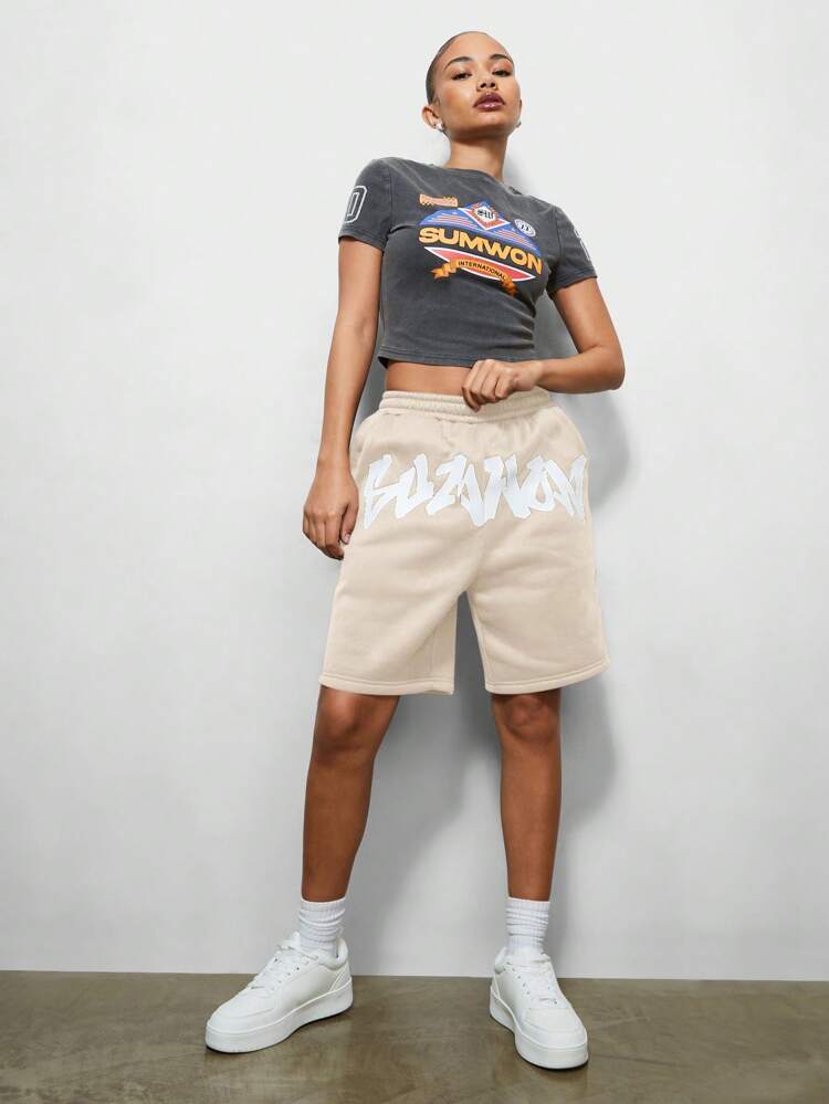 SUMWON WOMEN Casual Bermuda High Waist Sweat Shorts