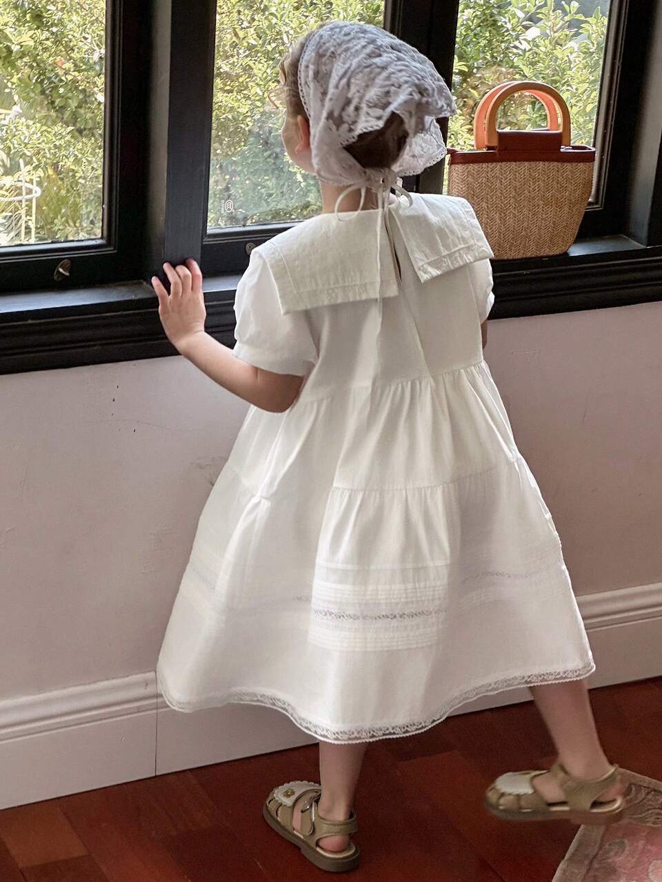 Young Girl Round Neck Solid Color Ruffle Hem Casual Short Sleeve Dress, Girls Summer Outfits