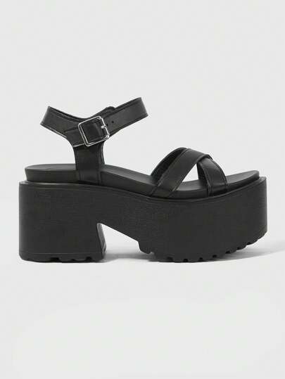 Goth Sandalias góticas oscuras estilo punk rock para mujer con correas cruzadas, sandalias de playa romanas, zapatos de vestir con hebilla en la correa, sandalias de plataforma con cuña