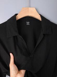 Manfinity Homme Men's Casual Solid Color Short Sleeve Polo Shirt, Summer - Black - View 3