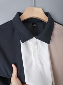 Manfinity RelaxMax Men's Summer Casual Colorblock Short Sleeve Polo Shirt And Shorts Set - Multicolor - View 3