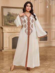 Al Najma Plus Size Women's Turkish Style & Arabic Design Kaftan Dress - Apricot - View 3