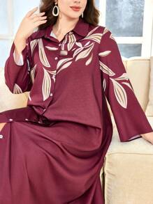 Lacomfia Plus Size Women's Casual Loose Cotton Linen Patterned Long Sleeve Shirt Collar Dress Fall Cloth For Women - Multicolor - View 6